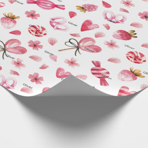 Roll, Name, Candy & Hearts 29in by 6ft Valentines Wrapping Paper
