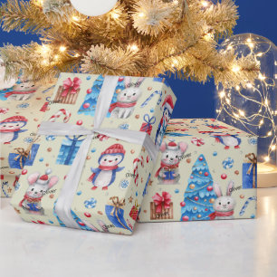 Roll, Name Holiday Animals Red-Blue Whimsy Pattern Wrapping Paper