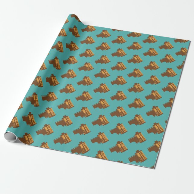 Roll of 35 mm Camera Film Patterned Wrapping Paper (Unrolled)