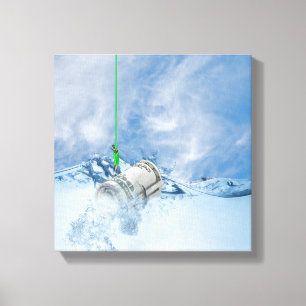 roll of money on fish hook canvas print