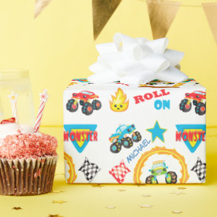 Roll On Monster Truck Personalised Birthday Wrapping Paper