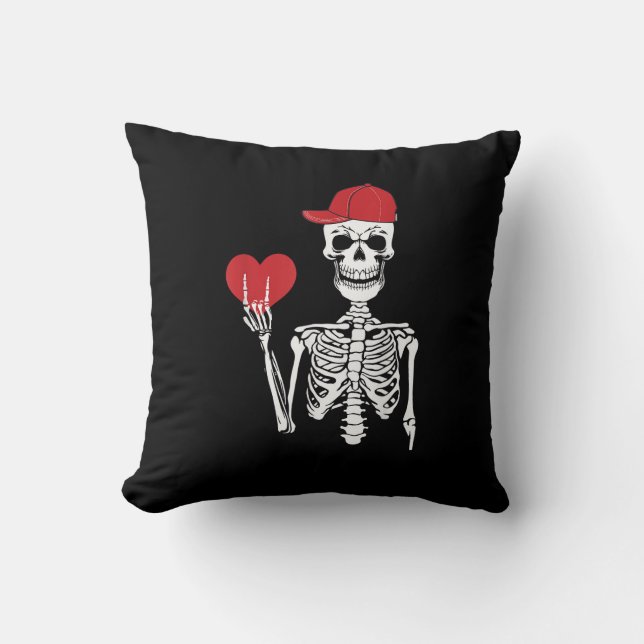 Roll Skeleton Hands Heart Valentines Day Skull Cushion (Front)