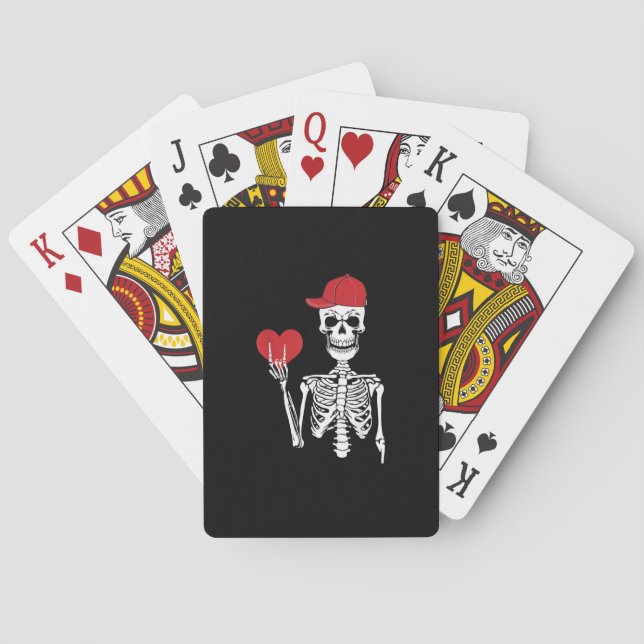 Roll Skeleton Hands Heart Valentines Day Skull Playing Cards (Back)