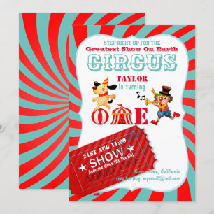 ROLL UP CIRCUS 1st Birthday Boy Girl Greatest Show Invitation