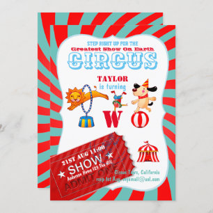 ROLL UP CIRCUS 2nd Birthday Boy Girl Greatest Show Invitation