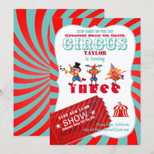 ROLL UP CIRCUS 3rd Birthday Boy Girl Greatest Show Invitation