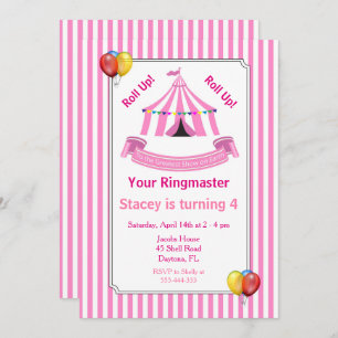 Roll up! Roll up! Circus Birthday Party Pink Invitation