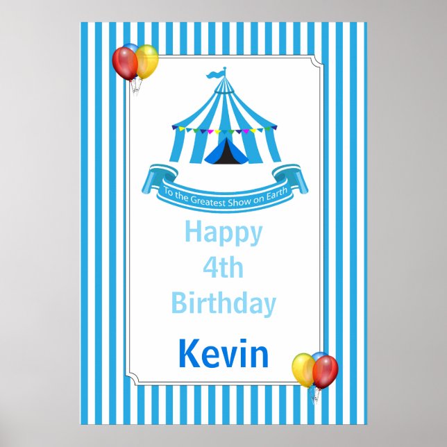 Roll up! Roll up! Circus Birthday Poster in Blue (Front)