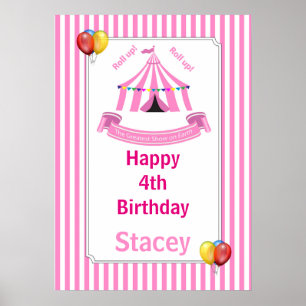 Roll up! Roll up! Circus Birthday Poster in Pink