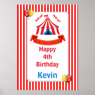 Roll up! Roll up! Circus Birthday Poster in Red