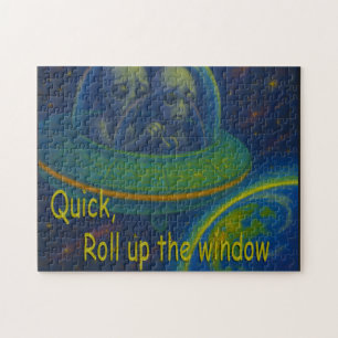 roll up the window alien UFO humour science fictio Jigsaw Puzzle
