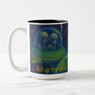 roll up the window alien UFO humour science fictio Two-Tone Coffee Mug