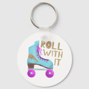 ROLL WITH IT   80's Retro Roller Skate Key Ring