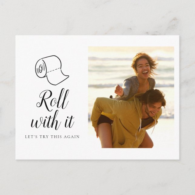 Roll with It Photo Chang the Date Save the Date Announcement Postcard (Front)
