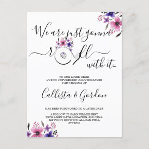 Roll With It Pink Purple Floral Change the Date Announcement Postcard