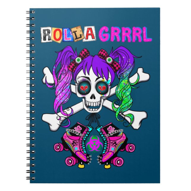 Rolla Grrrl Punk Rock Skater Girl Spiral Notebook (Front)