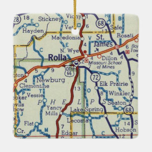 Rolla MO Vintage Map Ceramic Ornament