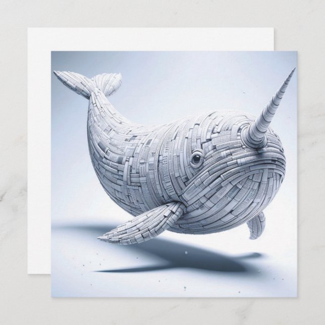 Rolled Magazine Paper Narwhal Greeting Card (Front/Back)