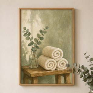 Rolled Towels and Eucalyptus Watercolour Poster