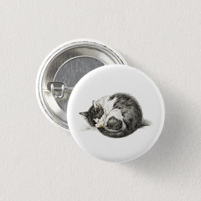 Rolled up lying sleeping cat (1825) 3 cm round badge (Front & Back)