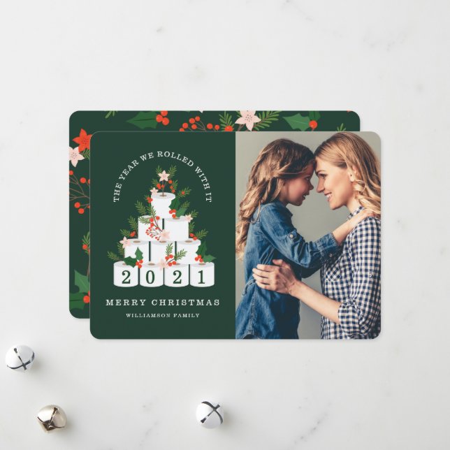 Rolled With It Christmas Toilet Paper Tree Photo Holiday Card (Front/Back In Situ)