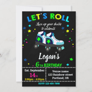 Roller birthday invitation boy Skating invitation