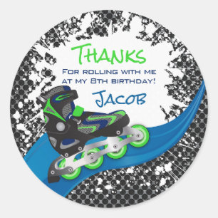 Roller Blade Grunge Green Birthday Party  Classic Round Sticker