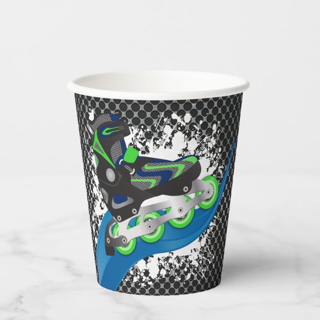 Roller Blade Grunge Green Birthday Party Paper Cups (Front)