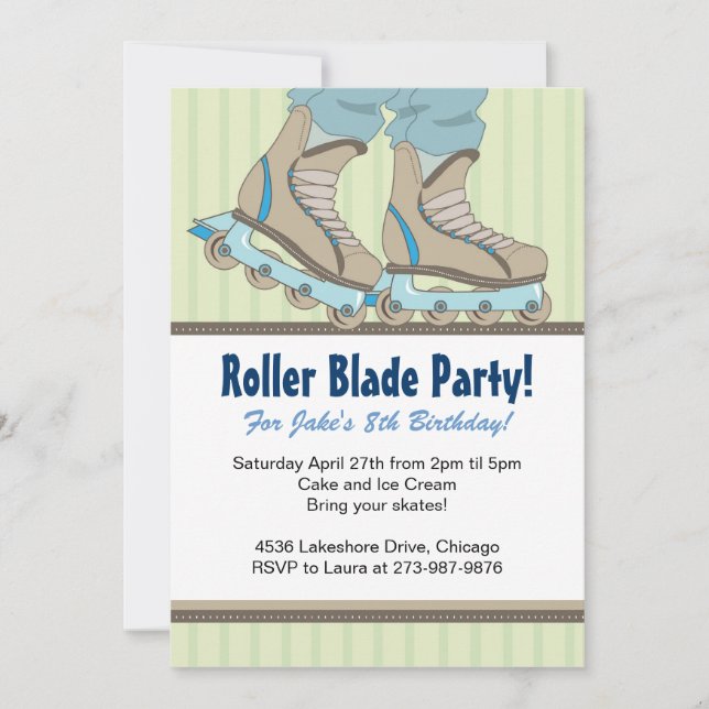 Roller Blade Themed Birthday Party Invitations (Front)