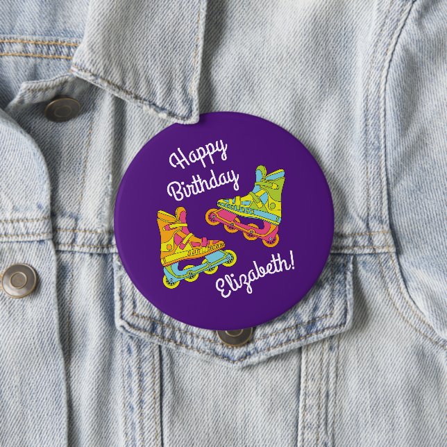 Roller Blades Skates Kids Birthday Party Skating 10 Cm Round Badge (In Situ)