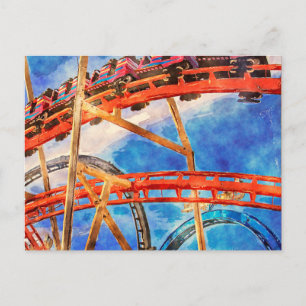 Roller coaster colourful postcard