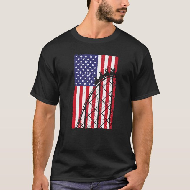 Roller Coaster For Men Women Rollercoaster US Flag T-Shirt (Front)