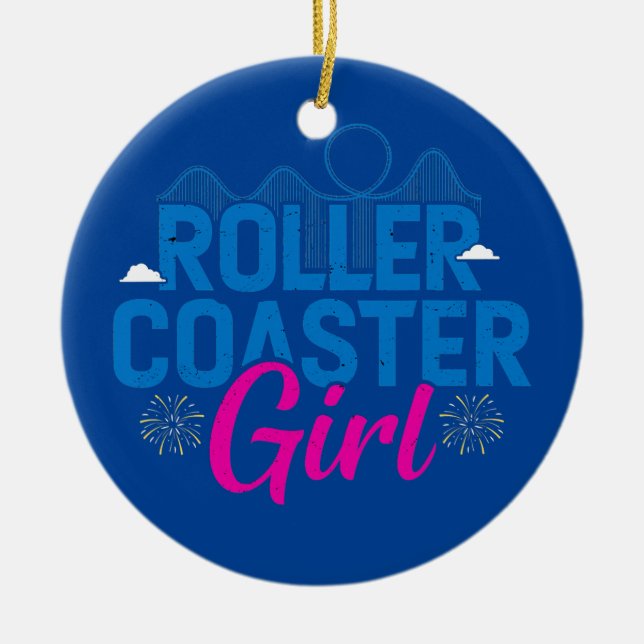 Roller Coaster Girl Amusement Theme Park Ride Ceramic Ornament (Front)
