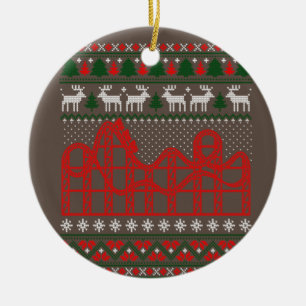 Roller Coaster Scene Ugly Christmas Sweater Ceramic Ornament