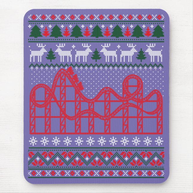 Roller Coaster Scene Ugly Christmas Sweater Mouse Pad (Front)