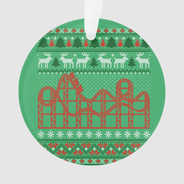 Roller Coaster Scene Ugly Christmas Sweater Ornament (Front)