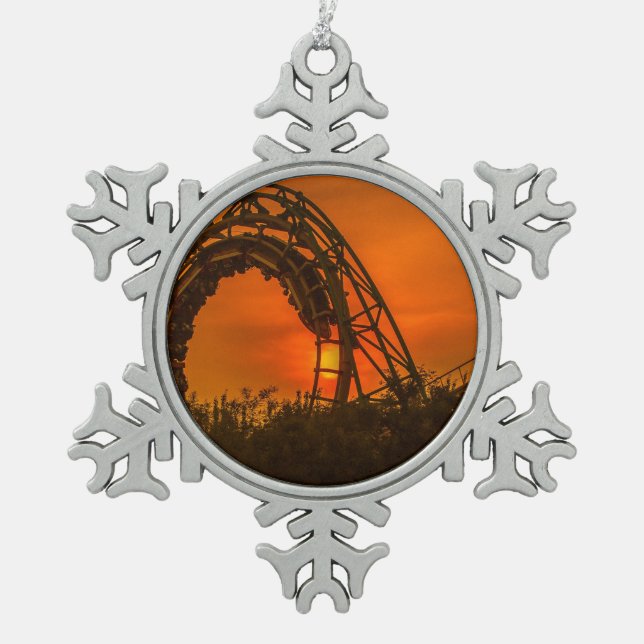 roller coaster snowflake pewter christmas ornament (Front)