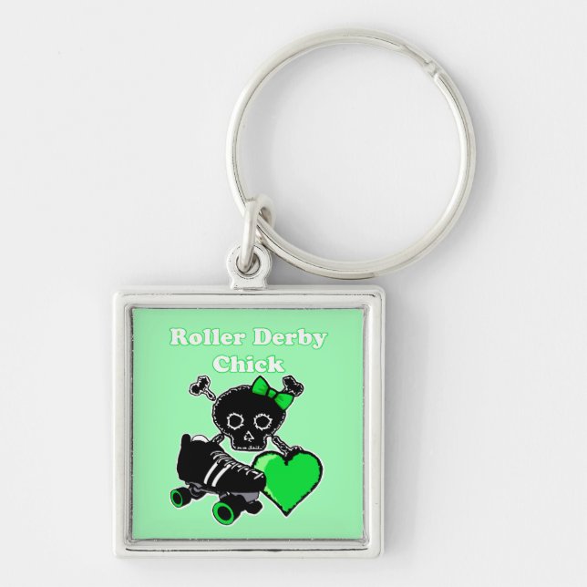 Roller Derby Chick (Green) Key Ring (Front)