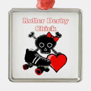 Roller Derby Chick (Red) Metal Tree Decoration
