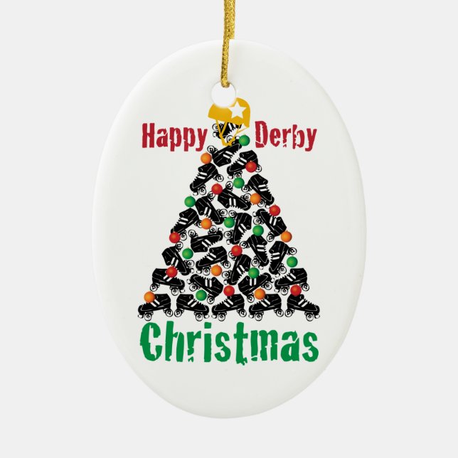 Roller Derby Christmas, Roller Skating Ceramic Ornament (Front)