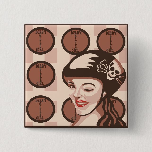 roller derby girl 15 cm square badge (Front)