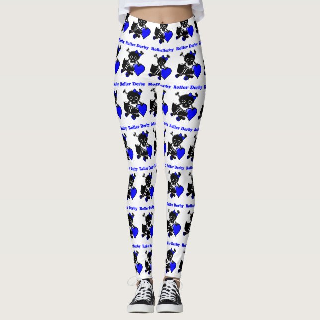 Roller Derby Heart (Blue) Leggings (Front)