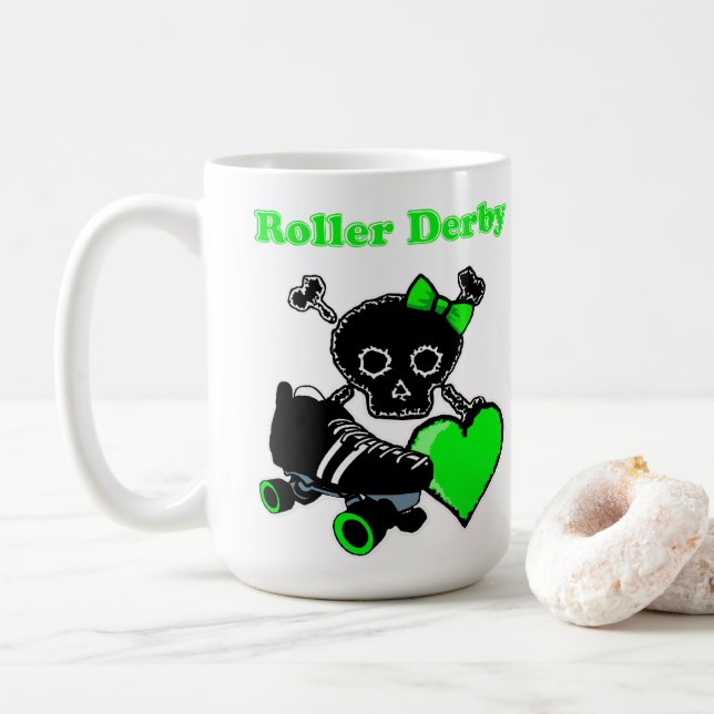 Roller Derby Heart (Green) Coffee Mug (With Donut)