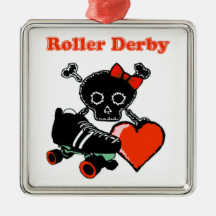 Roller Derby Heart (Red) Metal Tree Decoration