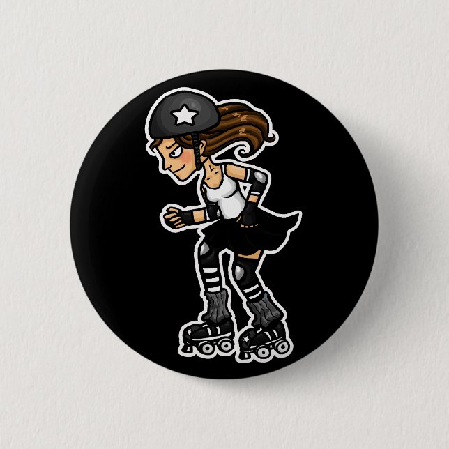 Roller Derby Jammer black and white 6 Cm Round Badge (Front)