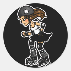 Roller Derby Jammer black and white Classic Round Sticker