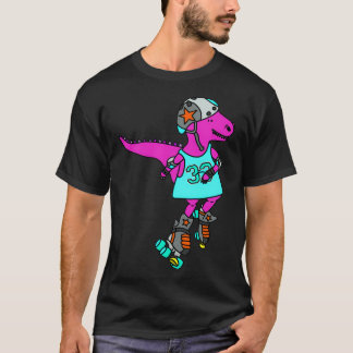 Roller derby roller skating pink dinosaur T-Shirt