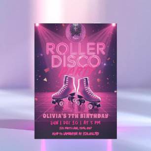 Roller Disco Party Birthday Invitation   Neon Pink