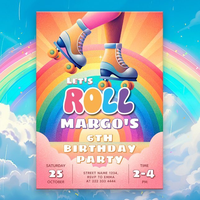 Roller Disco Rainbow Birthday Celebration Invitation (Creator Uploaded)
