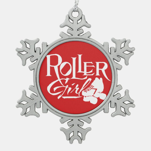 Roller Girl, Roller Derby Snowflake Pewter Christmas Ornament (Front)